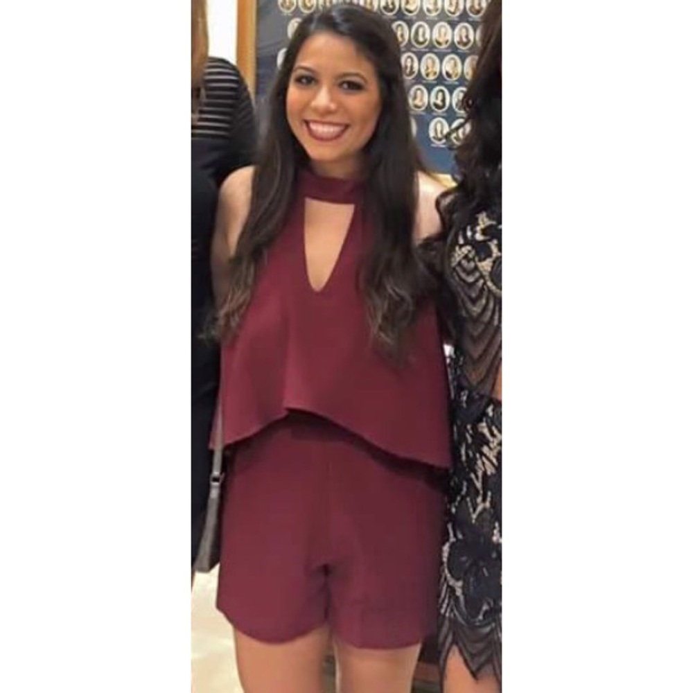 ASOS Raspberry halter tie romper.