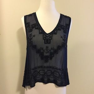 Free People navy blue beaded top XS