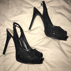Guess black lace sling back peep toe