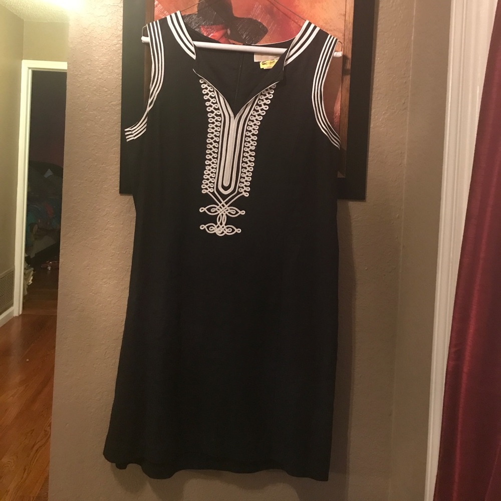 Navy blue dress unique design on the front