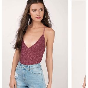 Wine lace up bodysuit