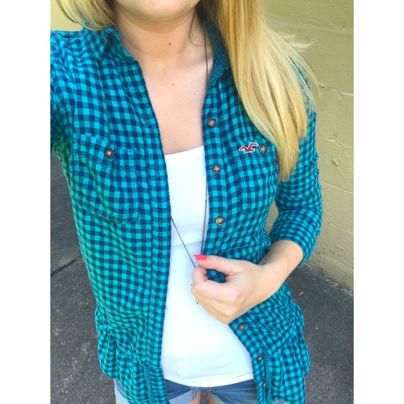 Hollister co XS blue plaid shirt - Picture 2 of 2