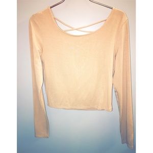 Tan Nude Long Sleeve Crop Top Cut Out Small