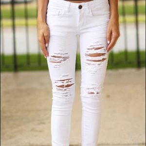 Black and white distressed jeans