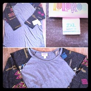 NWT LULAROE Randy 2XL Grey Aztec Tribal T-Shirt