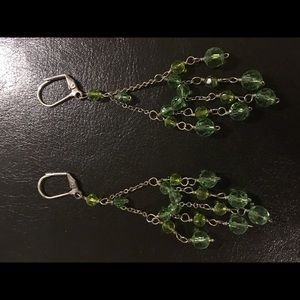 Green beaded chandelier earrings