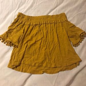 Topshop Mustard Off the Shoulder Top