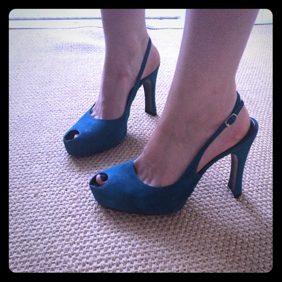 Gorgeous teal suede CASADEI peep toe stilettos main image 2
