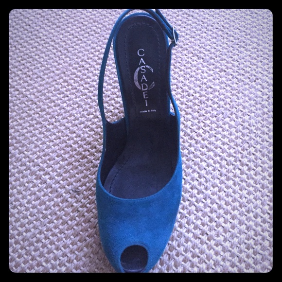 Gorgeous teal suede CASADEI peep toe stilettos main image 4