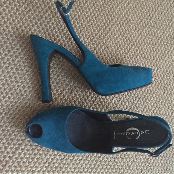 Gorgeous teal suede CASADEI peep toe stilettos main image 3