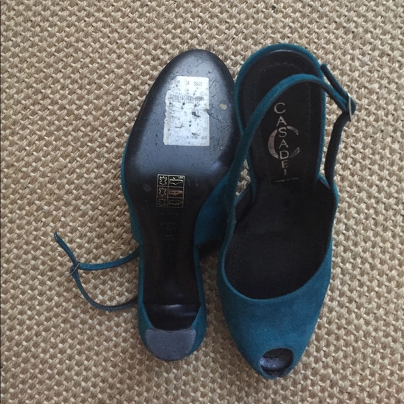 Gorgeous teal suede CASADEI peep toe stilettos