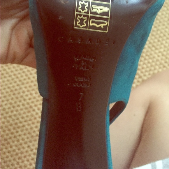 Gorgeous teal suede CASADEI peep toe stilettos main image 0