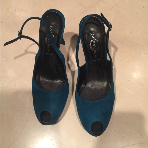 Gorgeous teal suede CASADEI peep toe stilettos main image 1