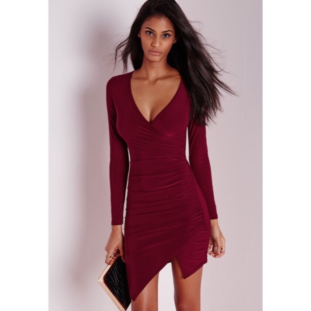 Missguided Ruched Slinky Wrap Dress