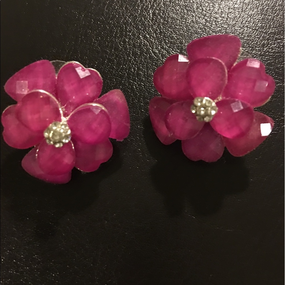 Large pink flower stud earrings