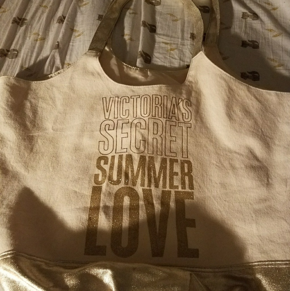 Victorias secret canvas and gold tote bag