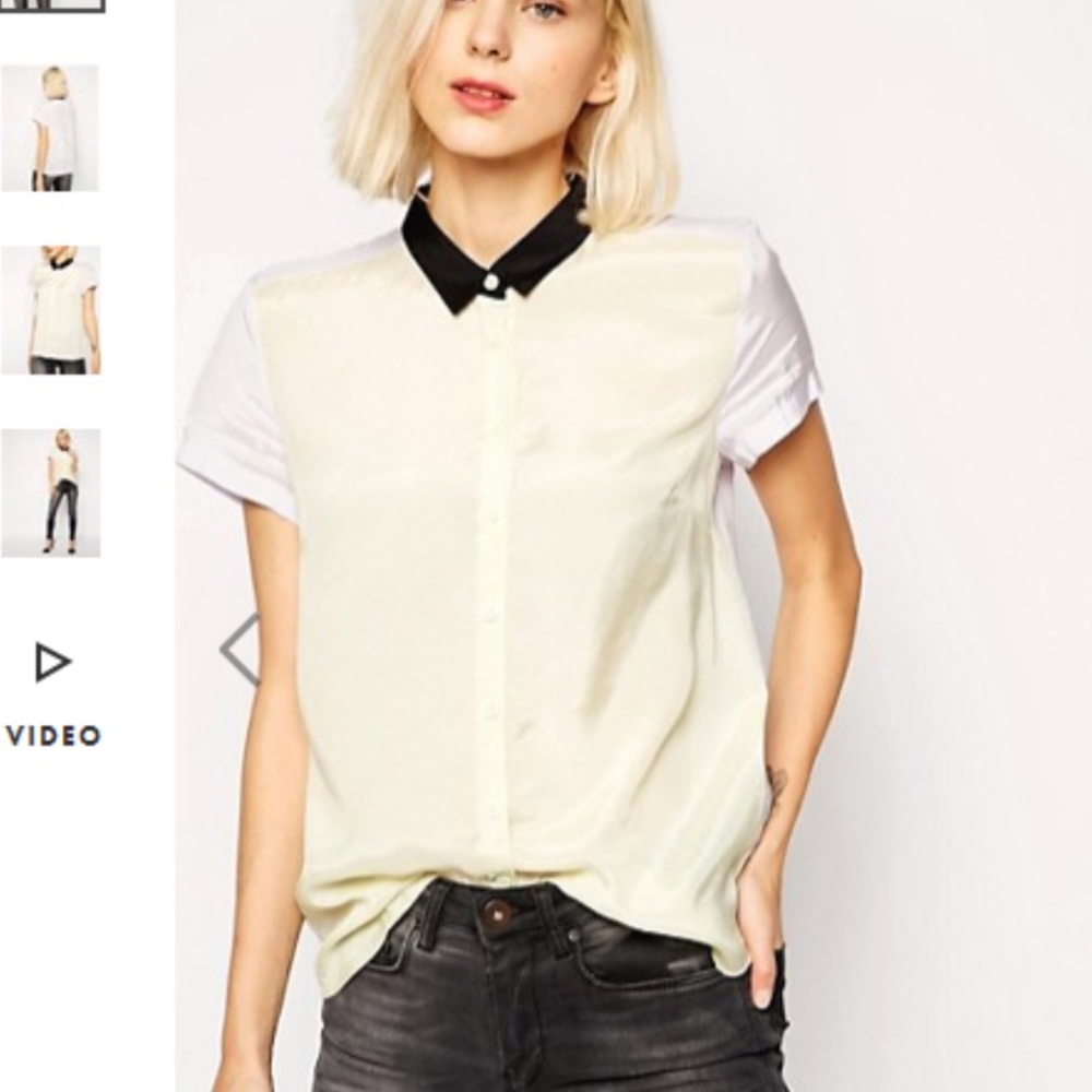 French Connection button up blouse color block