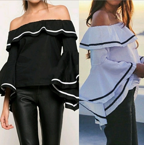 HP||🌟Darling Off Shoulder Bell Sleeve Blouse - Picture 6 of 7