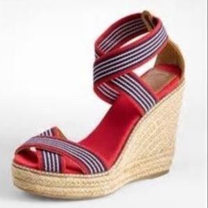 Tory Burch Sz 8 red 4" high wedge espadrilles