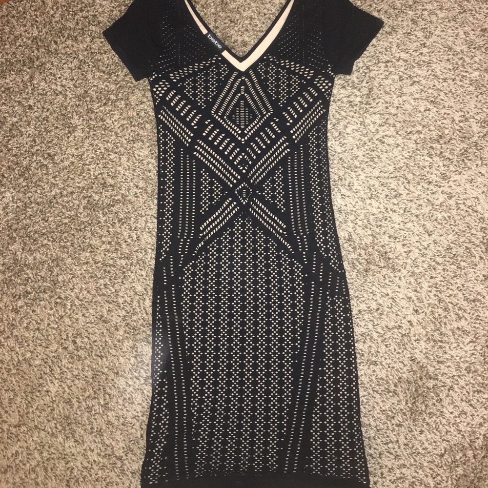 Bebe black & cream bodycon dress