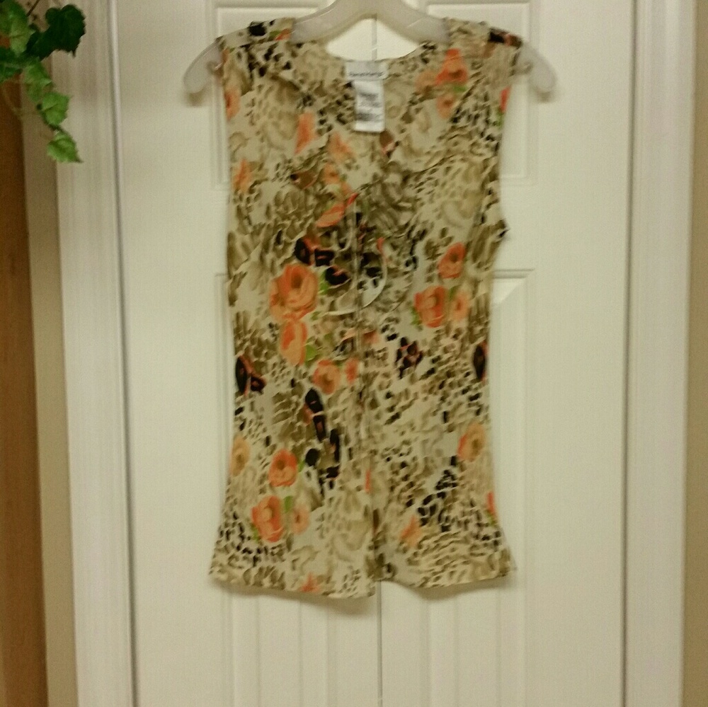 Rene Margo Sleeveless Blouse-Roses/Animal Print