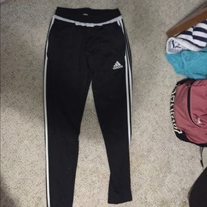 Black and white adidas soccer pants