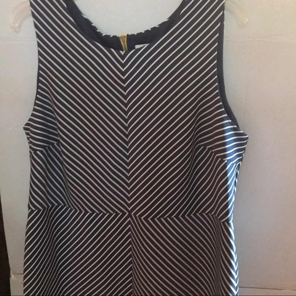SALE 16W navy white stripe dress yellow zipper