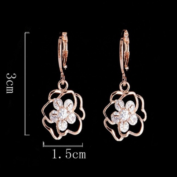 14k Gold Filled Rose with Cubic Zirconia Earrings - Picture 4 of 4
