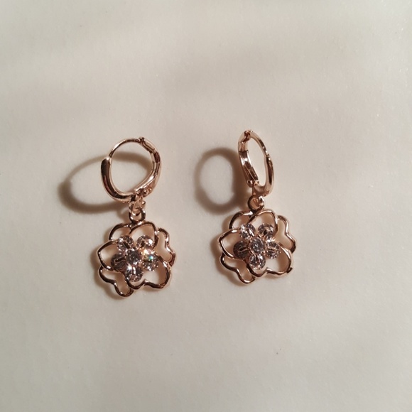 14k Gold Filled Rose with Cubic Zirconia Earrings - Picture 2 of 4