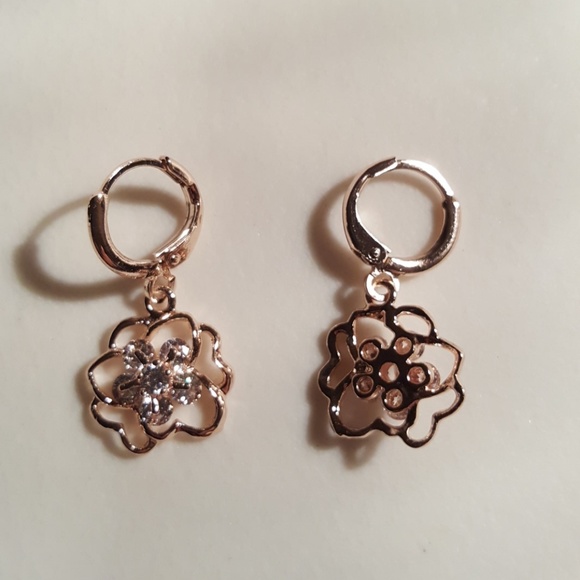 14k Gold Filled Rose with Cubic Zirconia Earrings - Picture 3 of 4