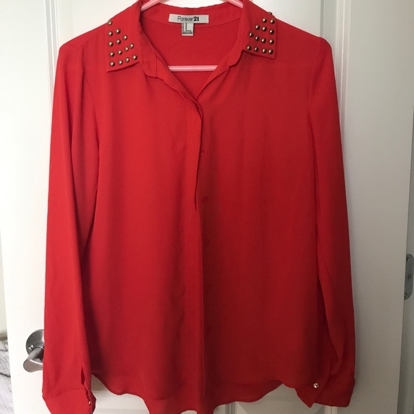 Forever 21 Red Button Up - Picture 1 of 3