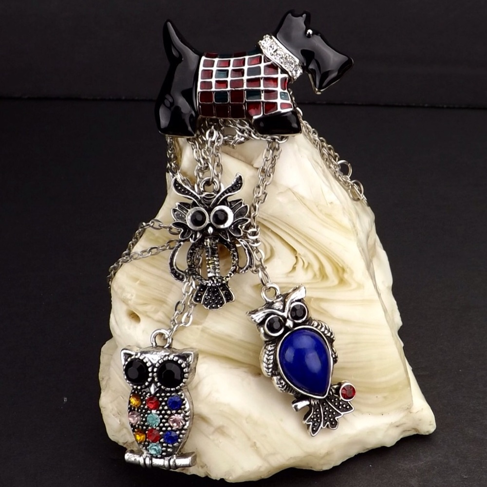 vintage jewelry lot 3 owl pendant necklaces Scotty