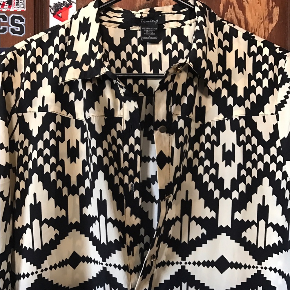 Timing Black & White Pattern Shirt Dress