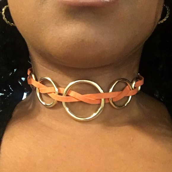 Gold / orange suede choker - Picture 1 of 2