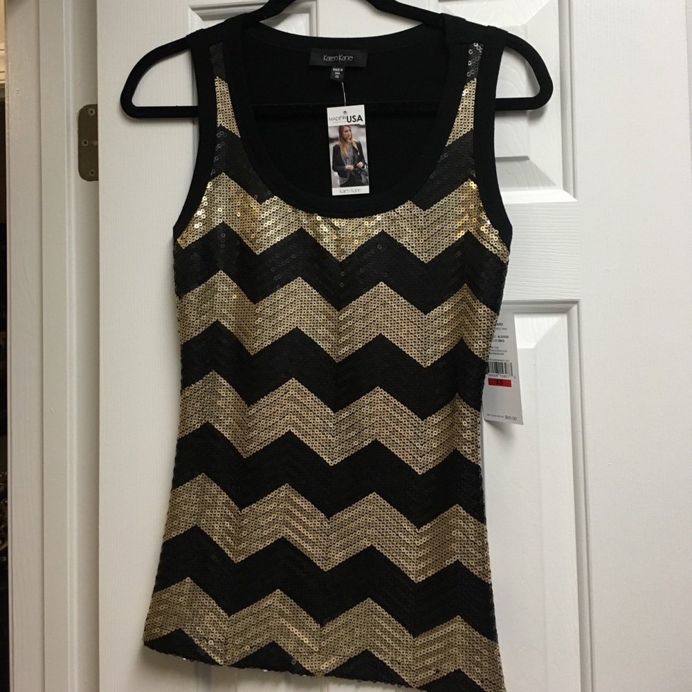 Karen Kane sleeveless top w/gold & black sequins