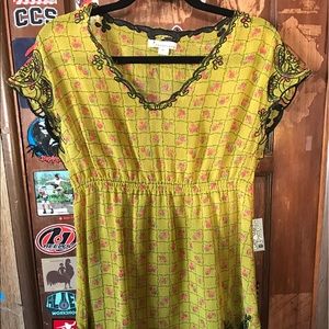 Yellow Floral Sheer Dress w/Black Details