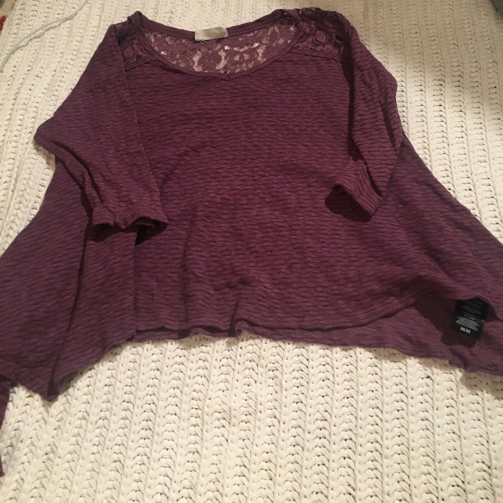 Plum colored striped and floral lace shark bite