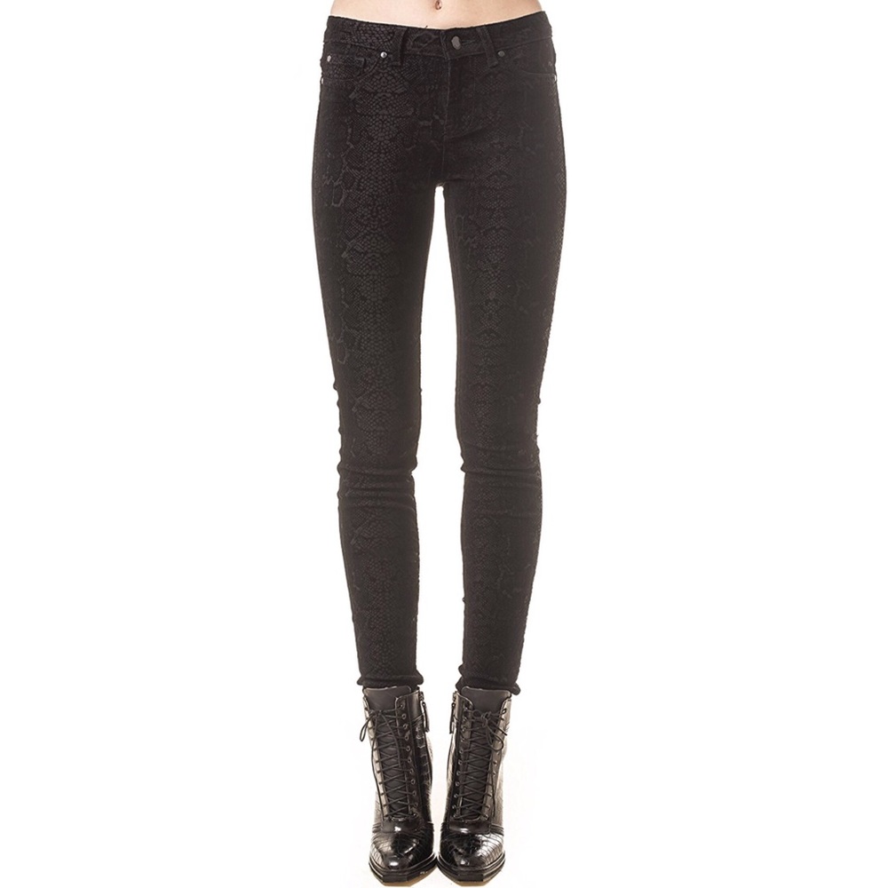 Black Velvet Snake Print Skinny Stretch Jeans