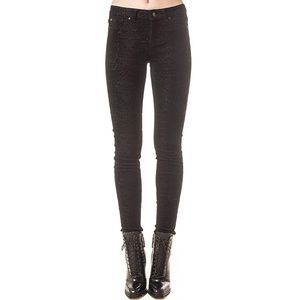 Black Velvet Snake Print Skinny Stretch Jeans