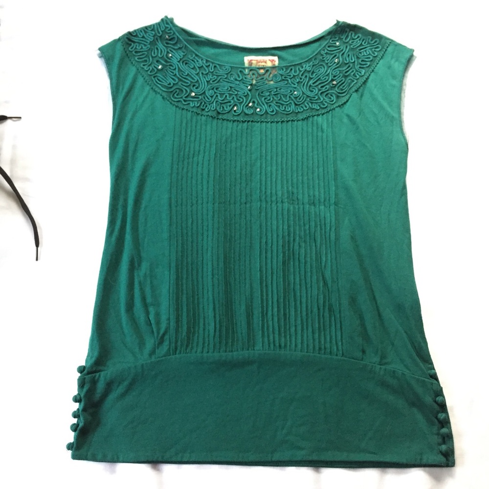 NWOT Free People Ribbon Scrolling Mesh Rouched Tee - Picture 2 of 6