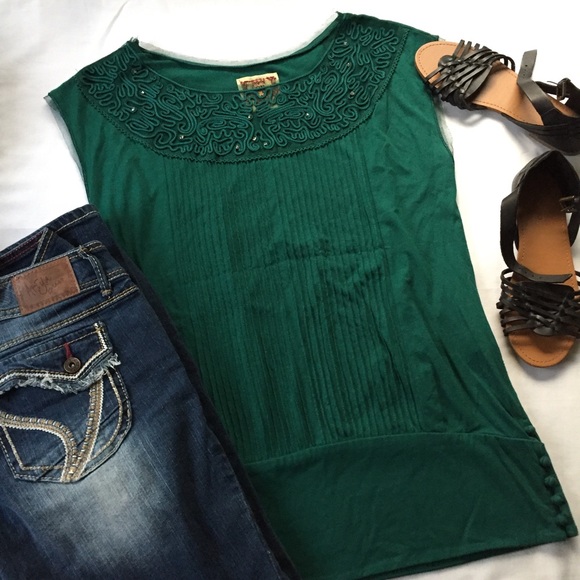 Free People Tops - NWOT Free People Ribbon Scrolling Mesh Rouched Tee