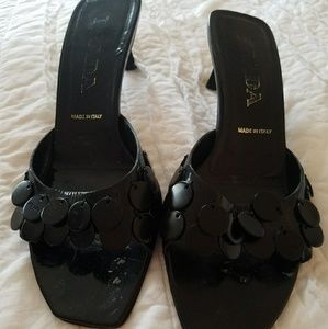 Prada Black Sequin Open Toe  Heels