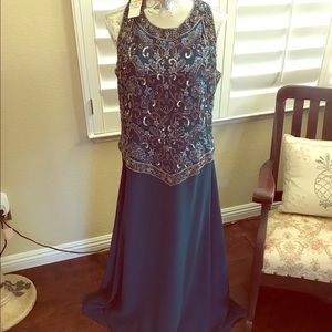 Blue beaded evening gown