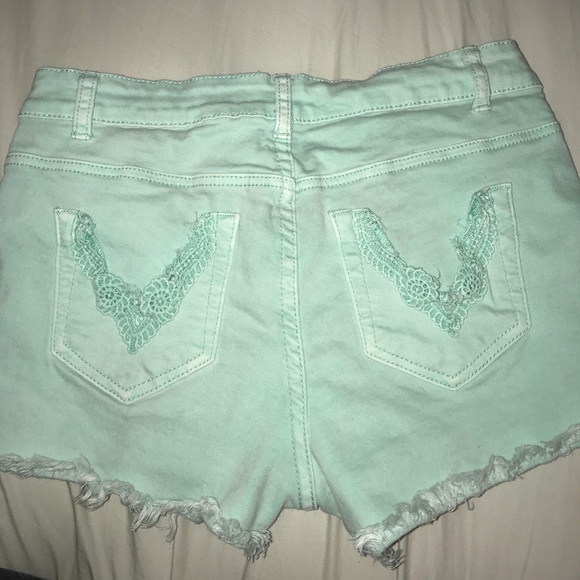 Mint/light blue denim shorts - Picture 2 of 4