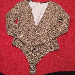 Deep v leopard print thong bodysuit