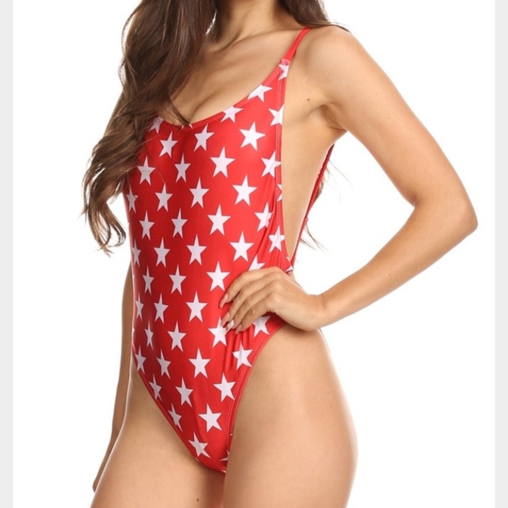 Red star one piece swimsuit