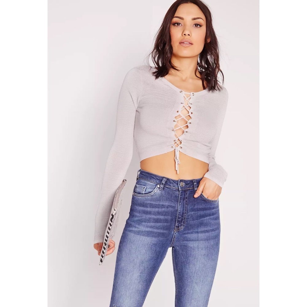 Missguided Lace up crop sweater