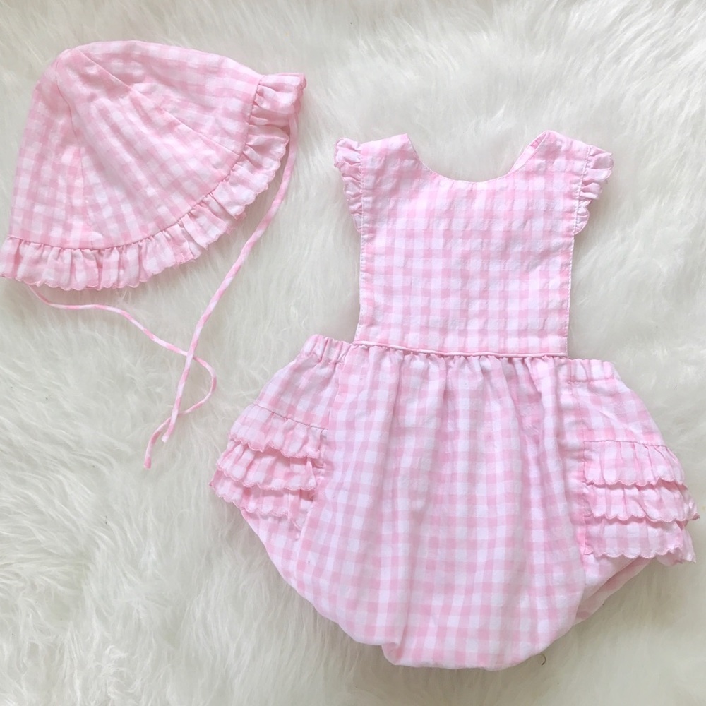 Sarah Louis Pink Gingham Romper Set