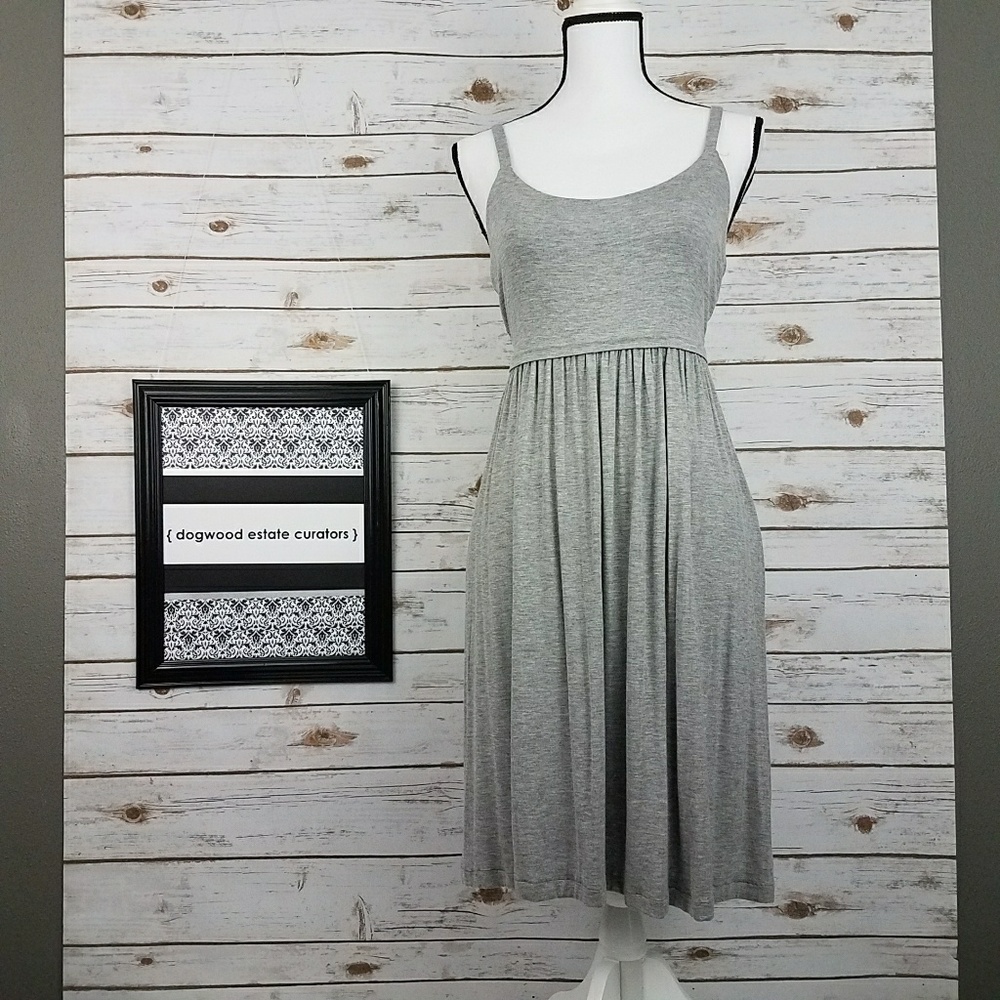 {LOFT} Gray Spaghetti Strap Knit Dress-Small