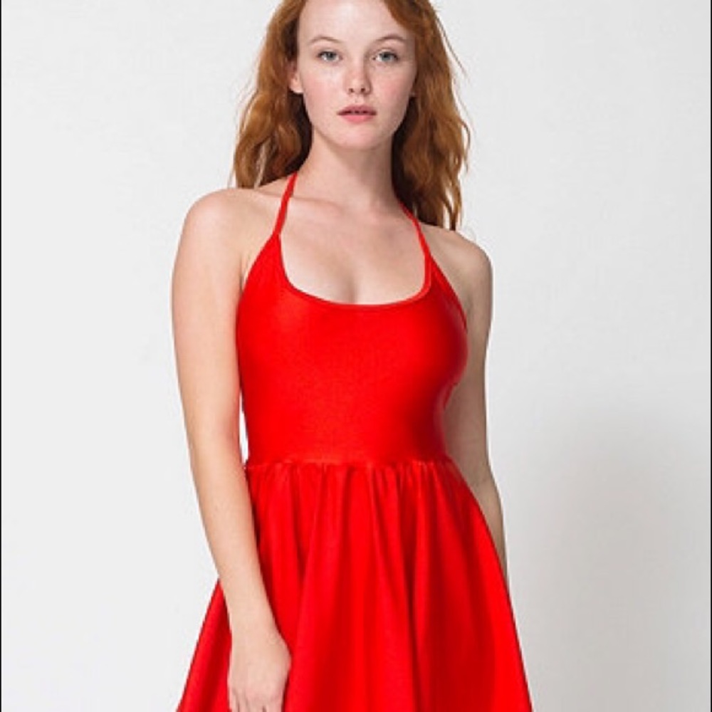 American Apparel Nylon Red Skater Dress Medium